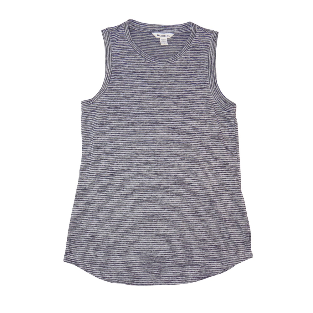 Athleta Womens Small Petite Navy Blue Striped Space Dye Muscle Tank Top 3717